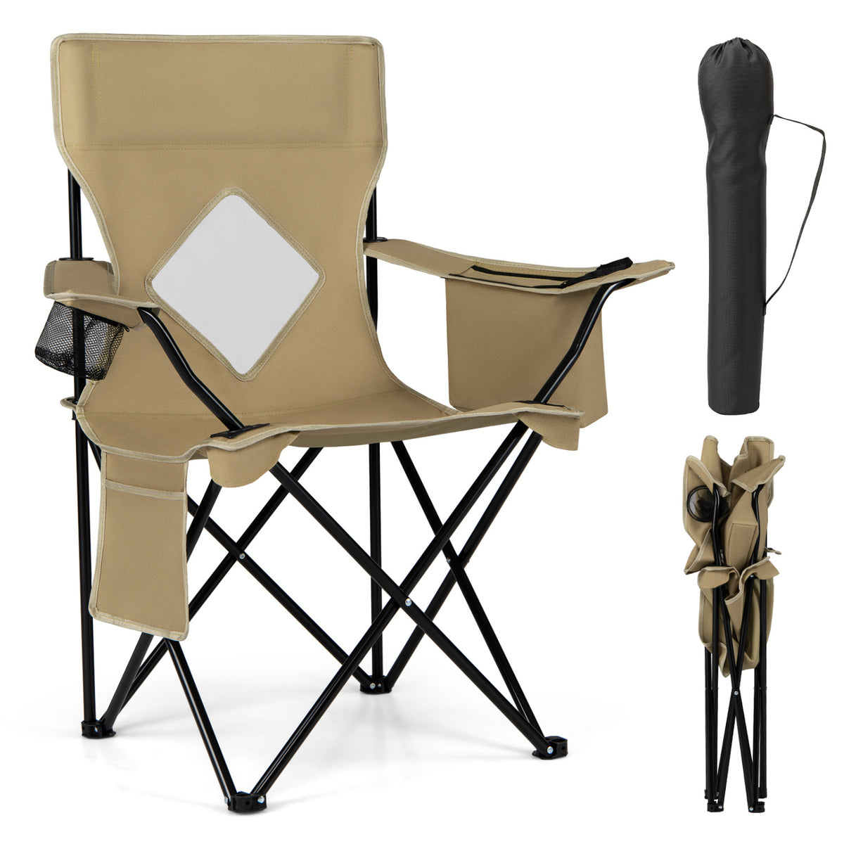 Folding Camping Chair with Mesh Fabric Backrest Solid Metal Frame and Carrying Bag