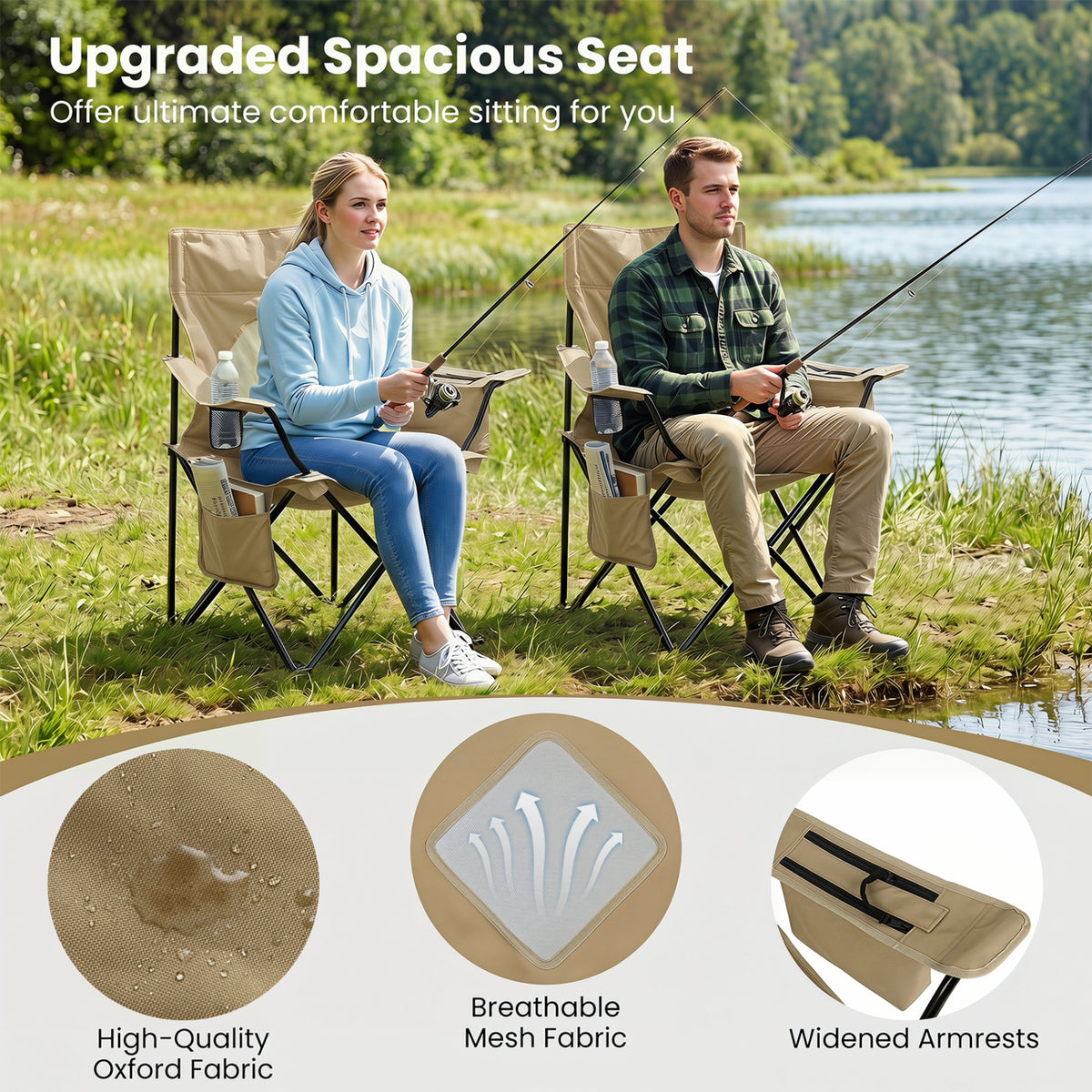 Folding Camping Chair with Mesh Fabric Backrest Solid Metal Frame and Carrying Bag