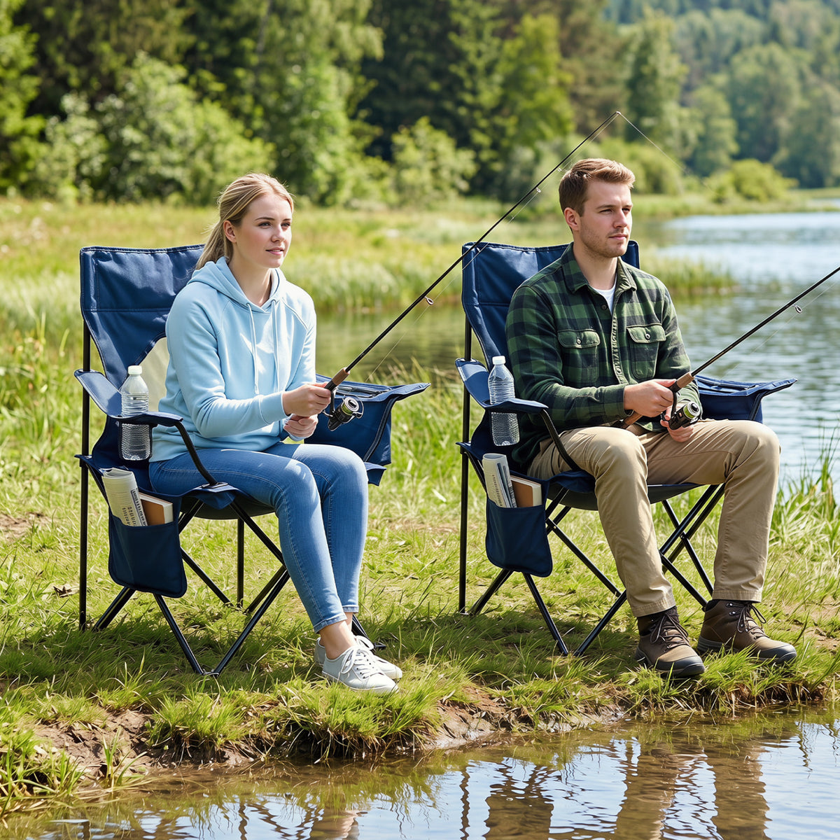 Folding Camping Chair with Mesh Fabric Backrest Solid Metal Frame and Carrying Bag