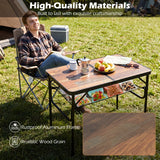 Folding Camping Table with Adjustable Heights Storage Net & Handle-Black & Brown
