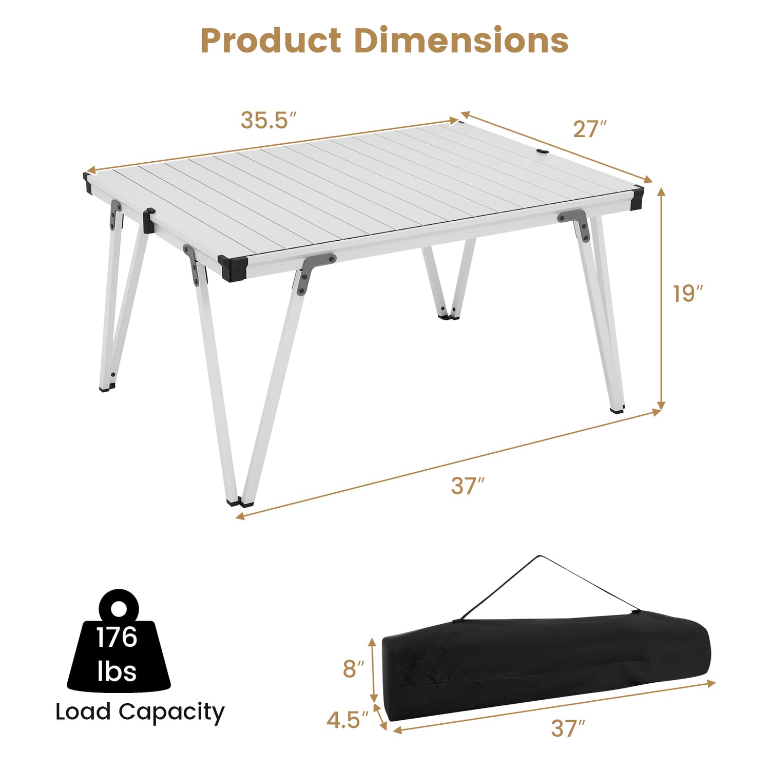 Folding Camping Table Picnic Table with Storage Bag and Waterproof Desktop