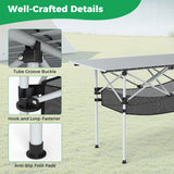 Patio Folding Camping Table with Roll-up Tabletop and Mesh Basket
