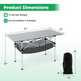 Patio Folding Camping Table with Roll-up Tabletop and Mesh Basket