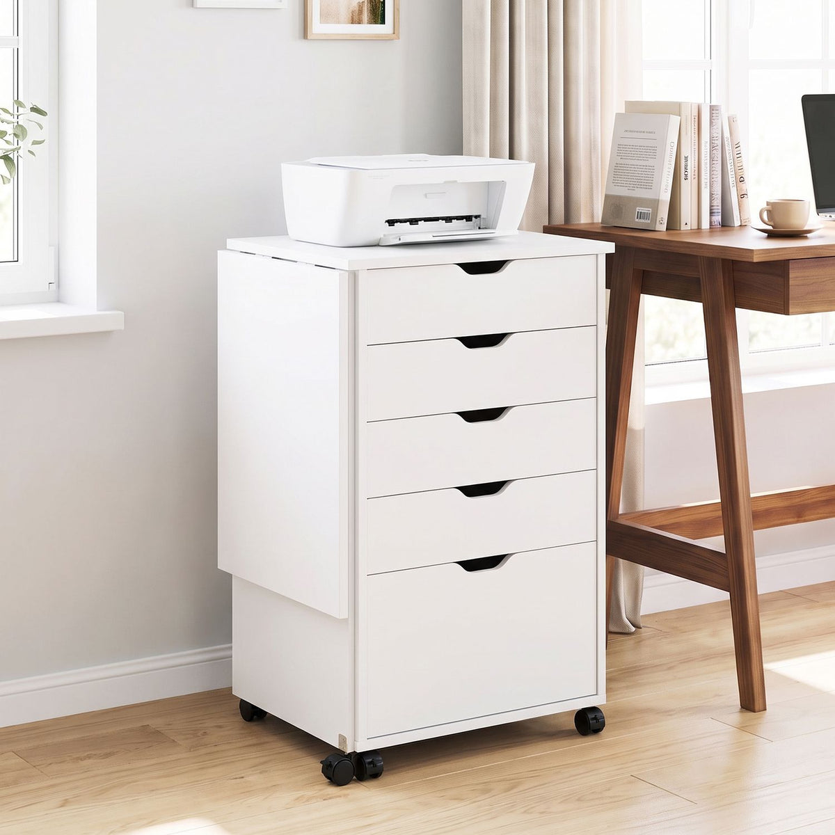Folding Desk with Storage Drawers and Wheels for Dorms Apartments