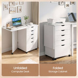 Folding Desk with Storage Drawers and Wheels for Dorms Apartments