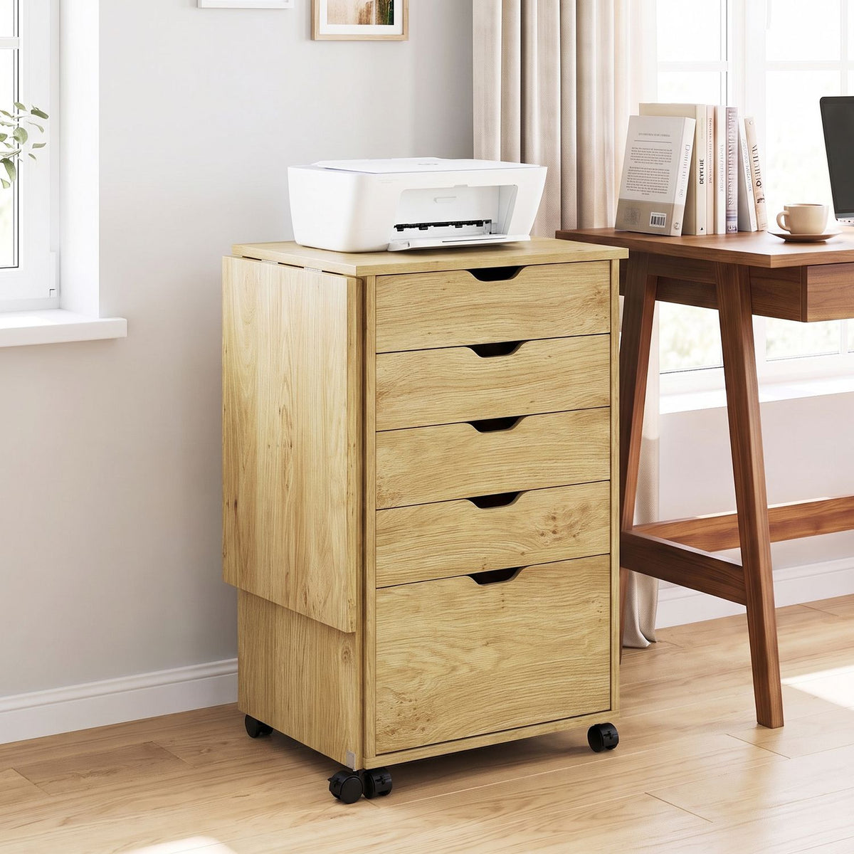 Folding Desk with Storage Drawers and Wheels for Dorms Apartments
