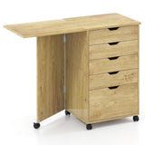 Folding Desk with Storage Drawers and Wheels for Dorms Apartments