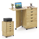 Folding Desk with Storage Drawers and Wheels for Dorms Apartments