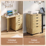 Folding Desk with Storage Drawers and Wheels for Dorms Apartments