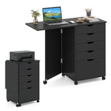Folding Desk with Storage Drawers and Wheels for Dorms Apartments