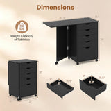 Folding Desk with Storage Drawers and Wheels for Dorms Apartments