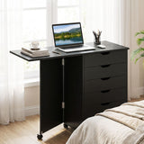 Folding Desk with Storage Drawers and Wheels for Dorms Apartments