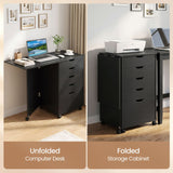 Folding Desk with Storage Drawers and Wheels for Dorms Apartments