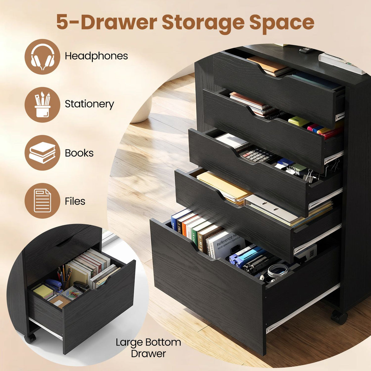 Folding Desk with Storage Drawers and Wheels for Dorms Apartments