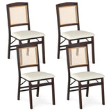 Folding Dining Chairs Set of 4 Rubber Wood Chairs with Linen Padded Seat