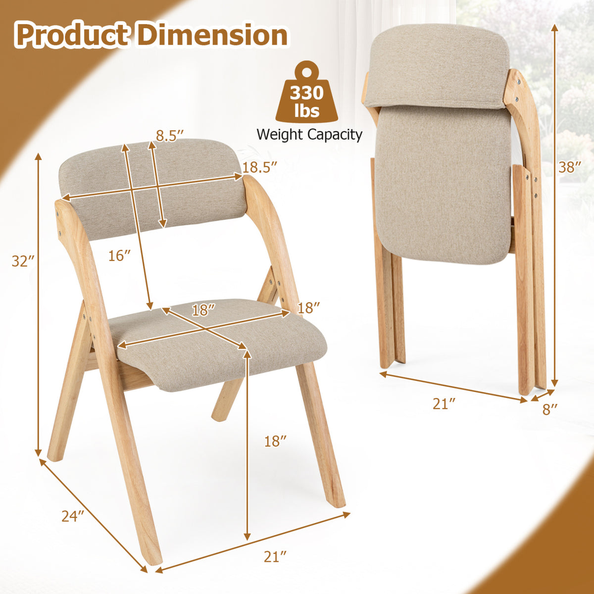 Folding Dining Chairs Set of 2/4 with Cushion