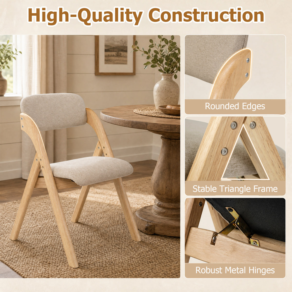 Folding Dining Chairs Set of 2/4 with Cushion
