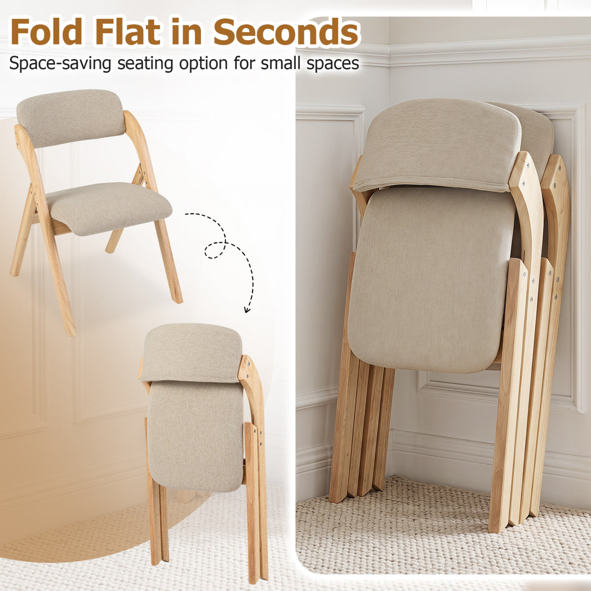 Folding Dining Chairs Set of 2/4 with Cushion