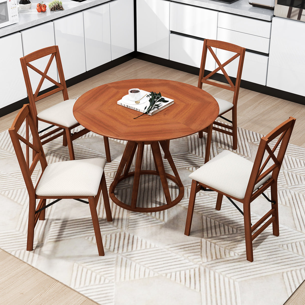 Folding Dining Chairs Set of 2 with Padded Seat and Rubber Wood Frame