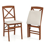 Folding Dining Chairs Set of 2 with Padded Seat and Rubber Wood Frame
