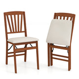 Folding Dining Chairs Set of 2 with Padded Seat and Rubber Wood Frame