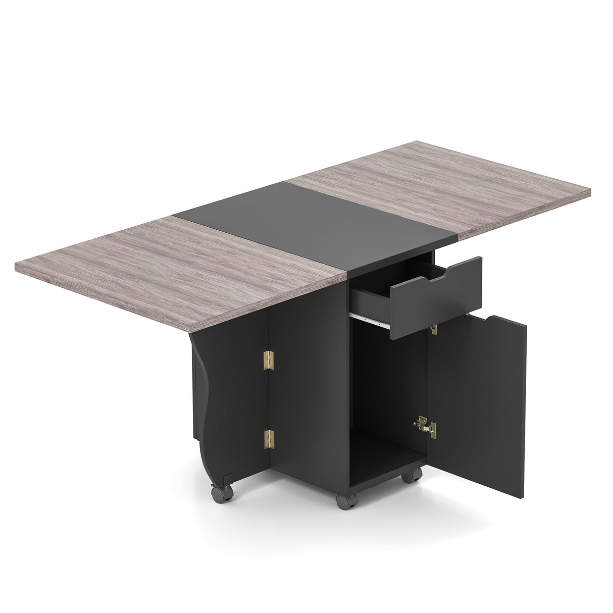 Folding Dining Table 3-in-1 Space-Saving Drop Leaf Kitchen Table with Lockable Wheels