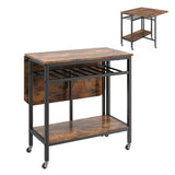Folding Dining Table with Expandable Laptop with Wine Rack and Wheels-Rustic Brown