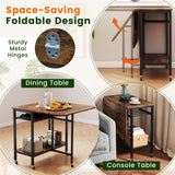 Folding Dining Table with Expandable Laptop with Wine Rack and Wheels-Rustic Brown