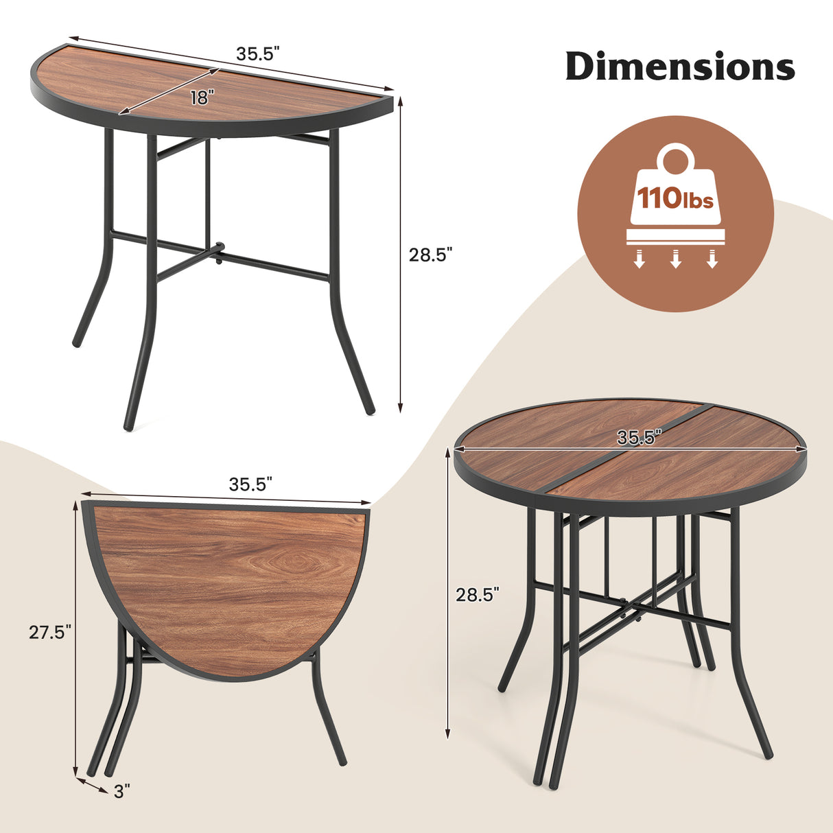 Half-Round Folding Event Table with Metal Frame