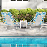Folding Low Beach Chair Set of 2 Patio Sling Chairs with Padded Head Pillow