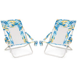 Folding Low Beach Chair Set of 2 Patio Sling Chairs with Padded Head Pillow