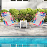 Folding Low Beach Chair Set of 2 Patio Sling Chairs with Padded Head Pillow