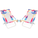 Folding Low Beach Chair Set of 2 Patio Sling Chairs with Padded Head Pillow