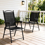 Folding Patio Chairs Set of 4 Outdoor Lawn Deck Seats with Armrests High Back-Black