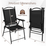 Folding Patio Chairs Set of 4 Outdoor Lawn Deck Seats with Armrests High Back-Black