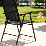 Folding Patio Chairs Set of 4 Outdoor Lawn Deck Seats with Armrests High Back-Black