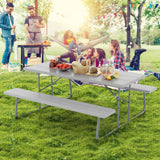 Folding Picnic Table Set with Metal Frame and All-Weather HDPE Tabletop  Umbrella Hole