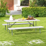 Folding Picnic Table Set with Metal Frame and All-Weather HDPE Tabletop  Umbrella Hole