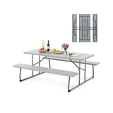 Folding Picnic Table Set with Metal Frame and All-Weather HDPE Tabletop  Umbrella Hole