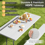 Folding Picnic Table Set with Metal Frame and All-Weather HDPE Tabletop  Umbrella Hole