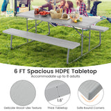 Folding Picnic Table Set with Metal Frame and All-Weather HDPE Tabletop  Umbrella Hole