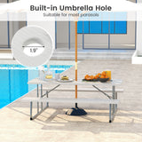 Folding Picnic Table Set with Metal Frame and All-Weather HDPE Tabletop  Umbrella Hole