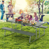 Folding Picnic Table Set with Metal Frame and All-Weather HDPE Tabletop  Umbrella Hole