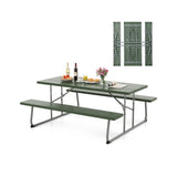 Folding Picnic Table Set with Metal Frame and All-Weather HDPE Tabletop  Umbrella Hole