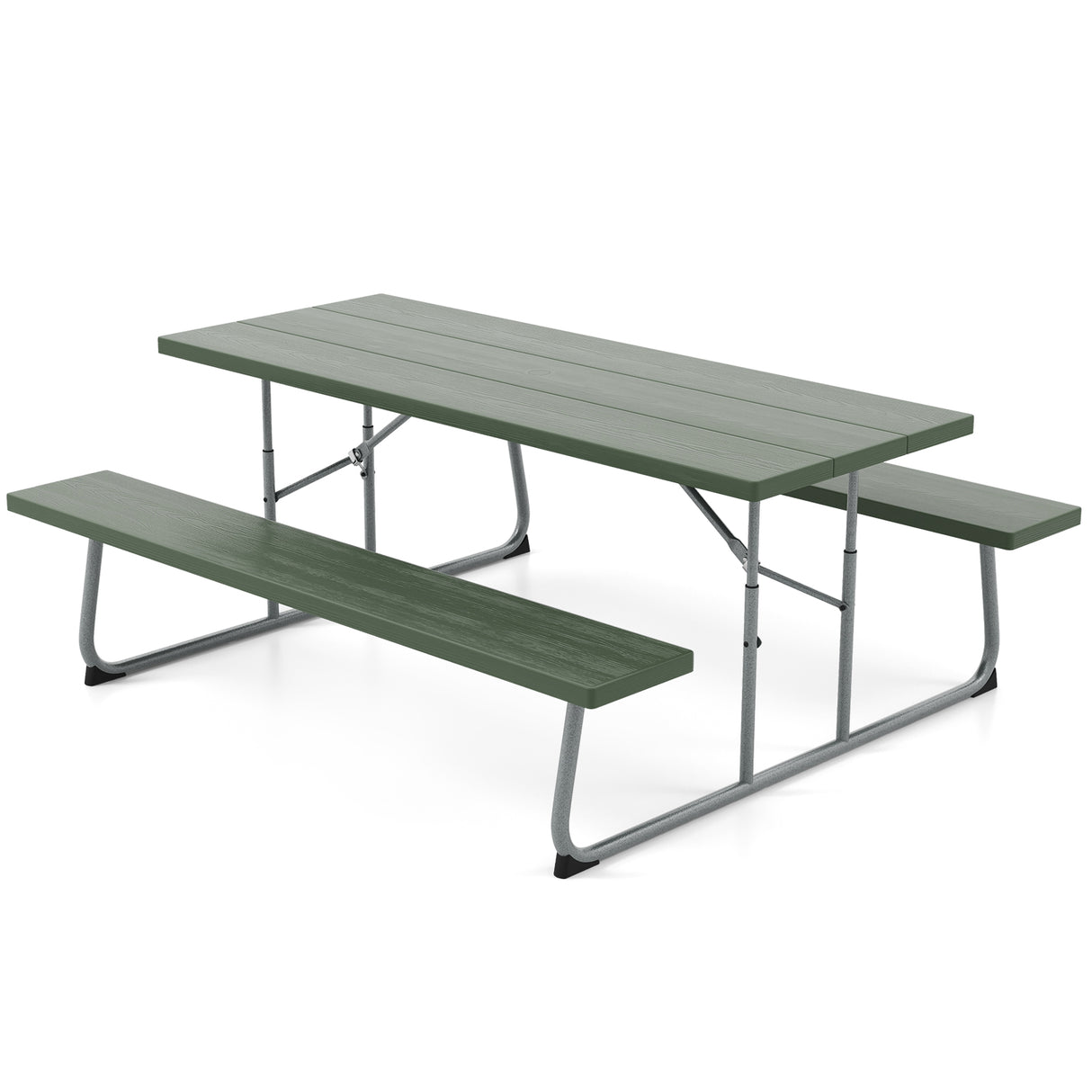Folding Picnic Table Set with Metal Frame and All-Weather HDPE Tabletop  Umbrella Hole