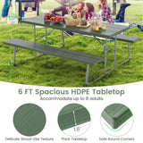 Folding Picnic Table Set with Metal Frame and All-Weather HDPE Tabletop  Umbrella Hole