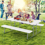 Folding Picnic Table Set with Metal Frame and All-Weather HDPE Tabletop  Umbrella Hole