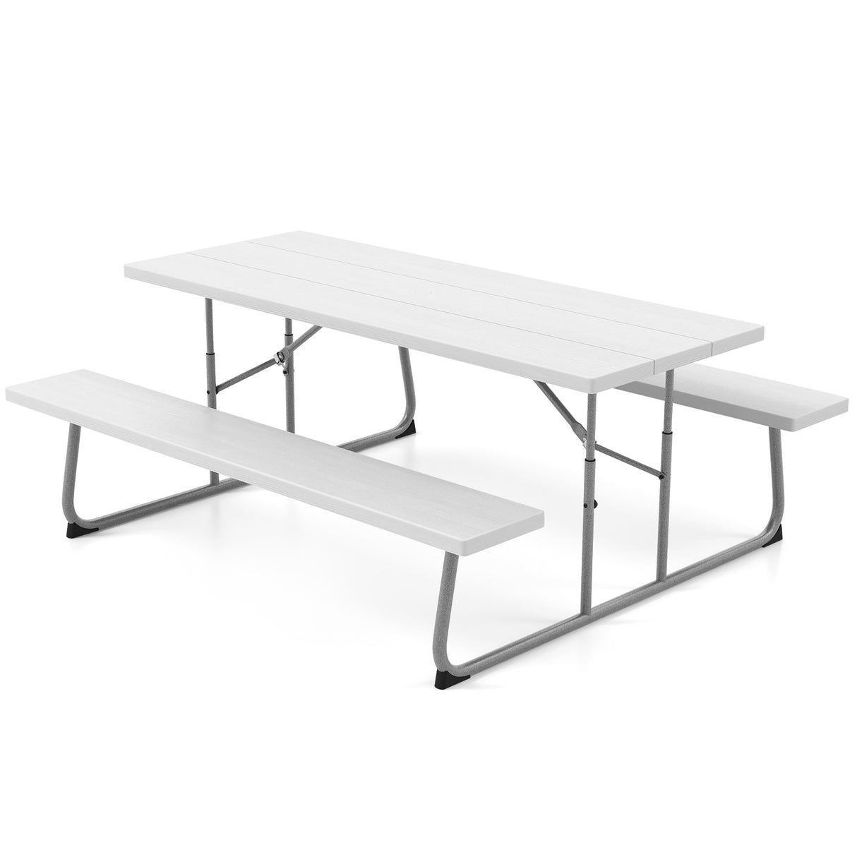 Folding Picnic Table Set with Metal Frame and All-Weather HDPE Tabletop  Umbrella Hole