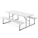 Folding Picnic Table Set with Metal Frame and All-Weather HDPE Tabletop  Umbrella Hole