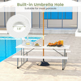 Folding Picnic Table Set with Metal Frame and All-Weather HDPE Tabletop  Umbrella Hole